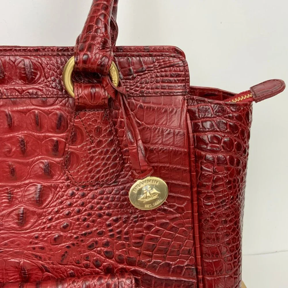 Brahmin Kelsey Crocodile-Embossed Leather Carryall Tote in Cranberry Red - Picture 3 of 16